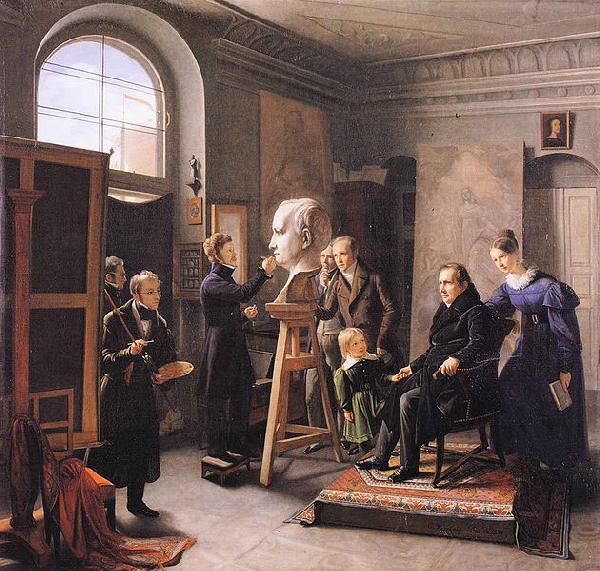Carl Christian Vogel von Vogelstein Ludwig Tieck sitting to the Portrait Sculptor David d'Angers oil painting picture